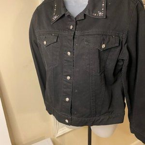 Christine Alexander Swarovski Crystals Motorcycle Jacket Black Denim, size M